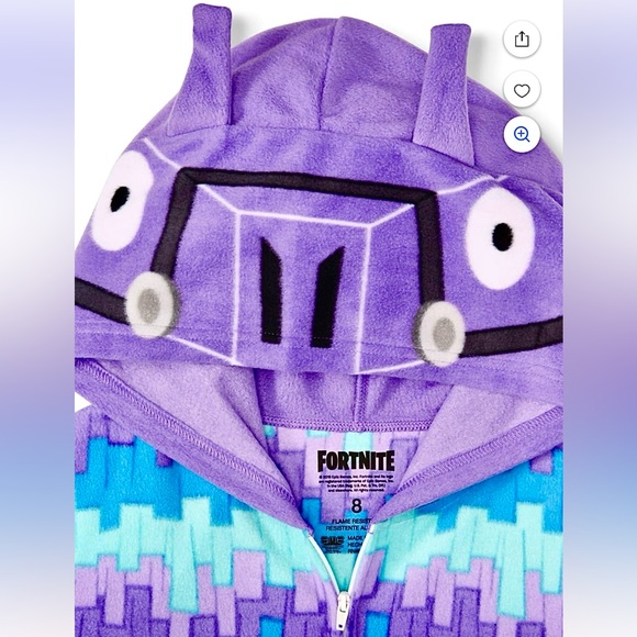 Fortnite Loot Llama Purple Blue Hooded Onesie Pajamas Kids Size 14/16 NWOT - Picture 2 of 10